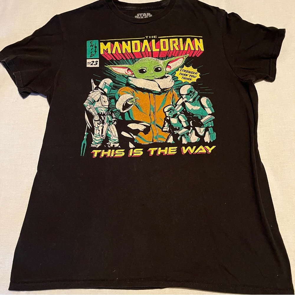 Star Wars Kids T Shirt Black Medium Short Sleeve The Mandolorian MAD Engine